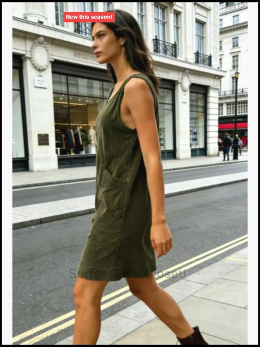 Women's Corduroy Tank Top Dress A-Line Sleeveless Overall Mini Dress with